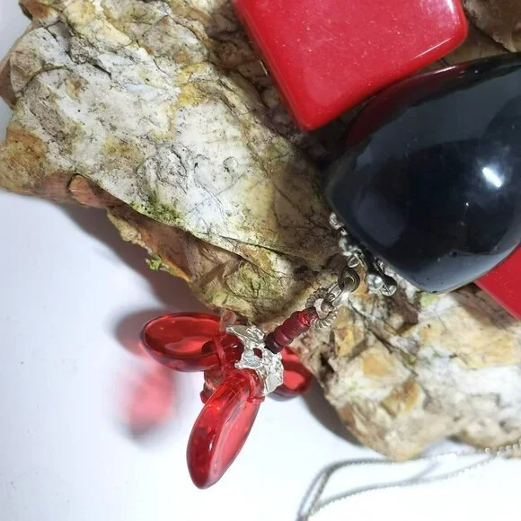 Alfani Red and Black Art Deco Beaded Statement Necklace Long - Picture 6 of 6